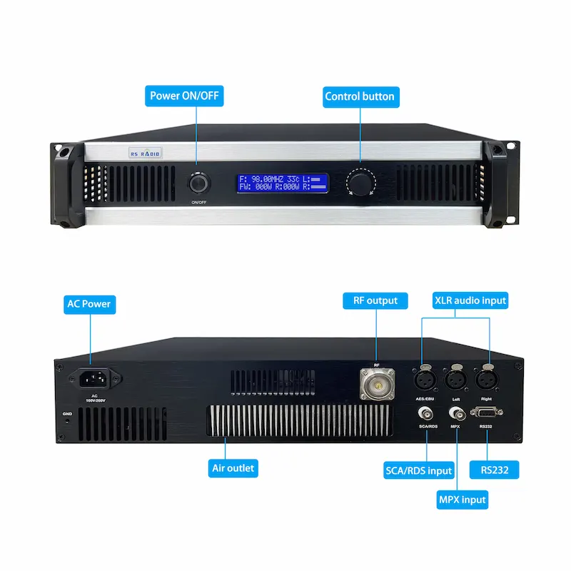 500W FM Transmitter rear panel and connectors